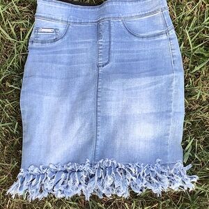 Coco + Carmen Light Blue Denim Skirt with Black Elastic Waistband